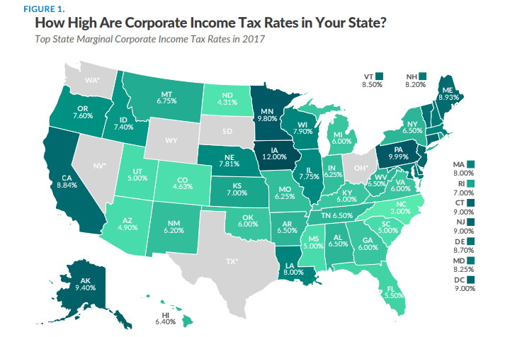 美國各州的企業(yè)所得稅